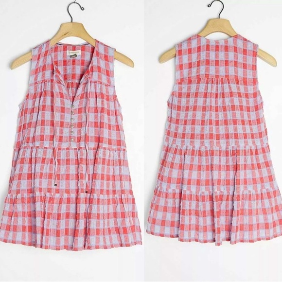 Anthropologie Tops - ANTHROPOLOGIE x PILCRO Red Neve Tiered Gingham Plaid Tank Size S